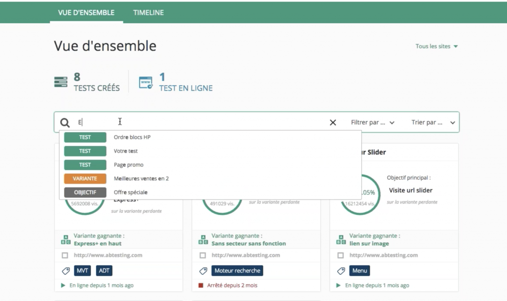 Le moteur de recherche intelligente vous aide à retrouver tous vos tests