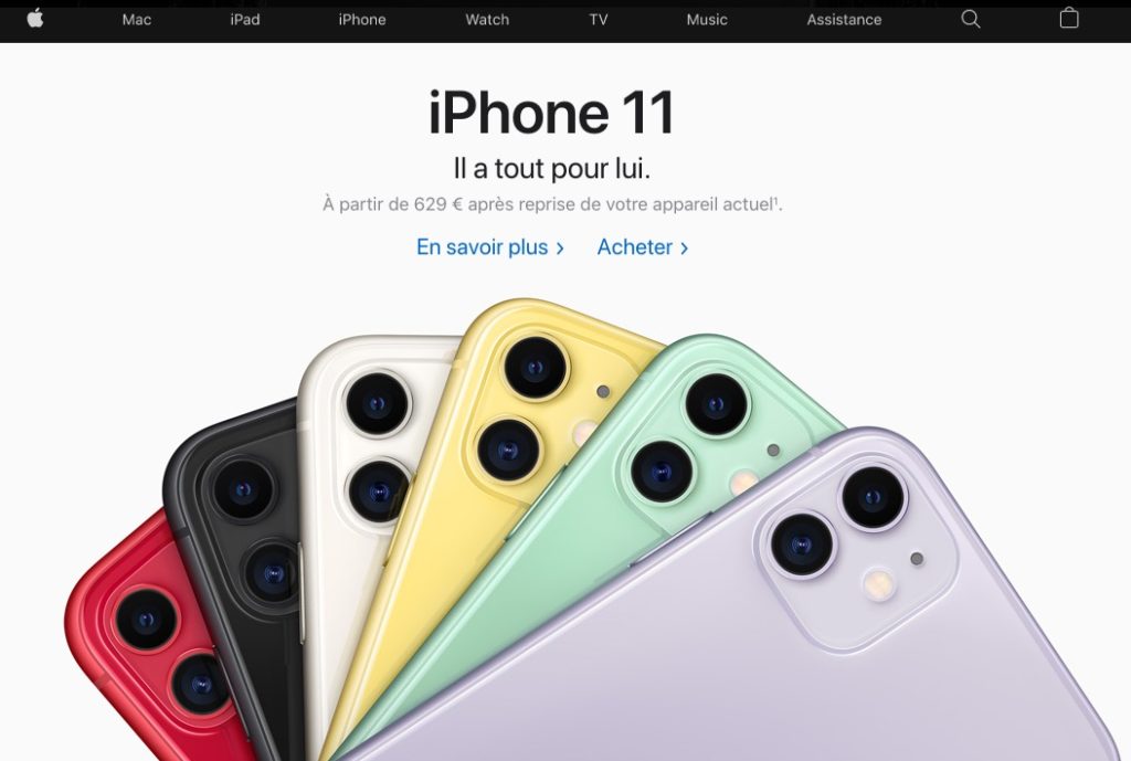 Page d'accueil du site d'Apple