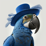 Perroquet bleu avec un chapeau