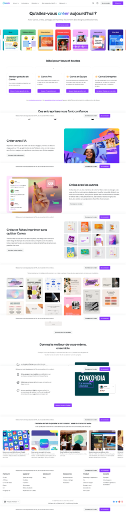 Capture complète de la page d'accueil de Canva.com