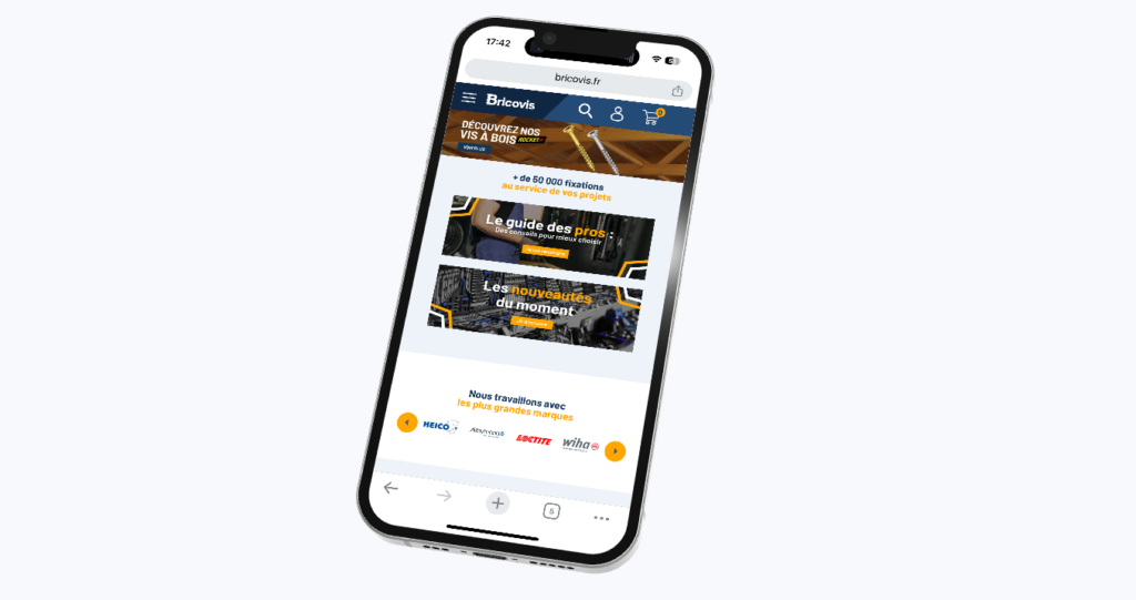 Bricovis, version mobile, site ecommerce B2B pour les fixations professionnelles