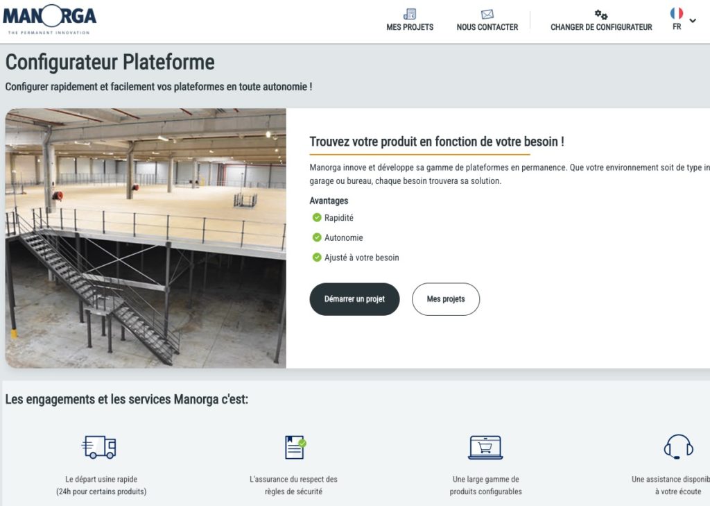 Page d'accueil du configurateur Manorga