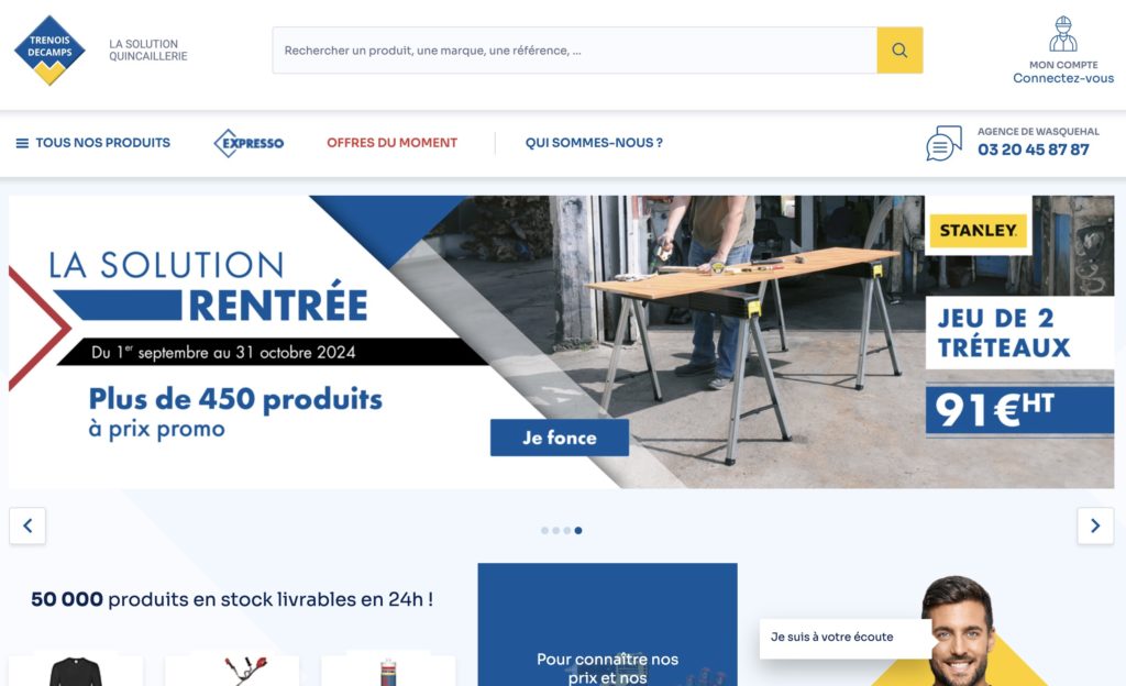 Capture du site Trenois.com : leader B2B de la quincaillerie en ligne