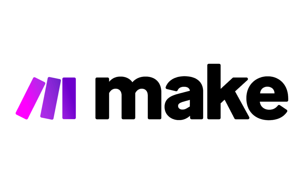 Logo Make : Make est une plateforme d'automatisation visuelle et no-code qui permet de connecter différentes applications et de créer des flux de travail automatisés. Son but est de simplifier les tâches répétitives et fastidieuses en les faisant s'exécuter automatiquement, sans intervention humaine.