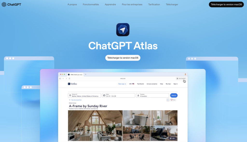 Page de téléchargement de Atlas, le navigateur d'OpenAI