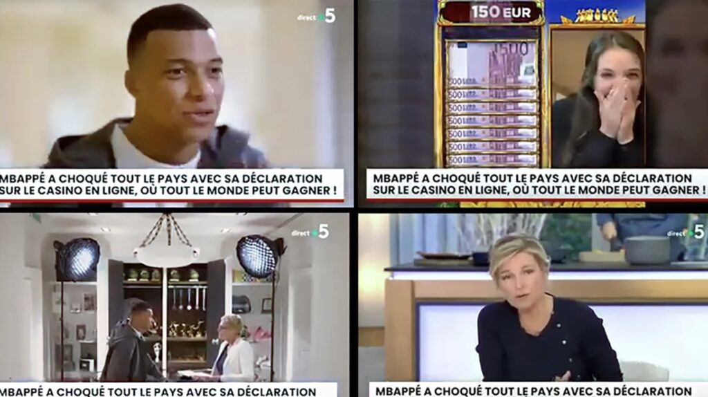 Faux montage qui imite des séquences de télévision française pour faire croire qu’une personnalité célèbre ferait la promotion d’un casino en ligne “où tout le monde peut gagner”. Elle fait partie d’arnaques courantes utilisant de fausses interviews et de faux bandeaux TV pour attirer vers des sites frauduleux.